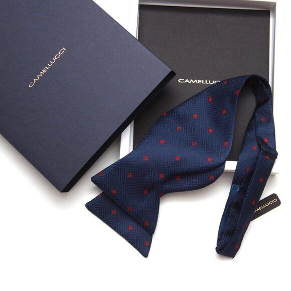 Men's Self-tied Bow Tie 100%Silk Big Butterfly Navy with Polka Dot S681 - Picture 3 of 16